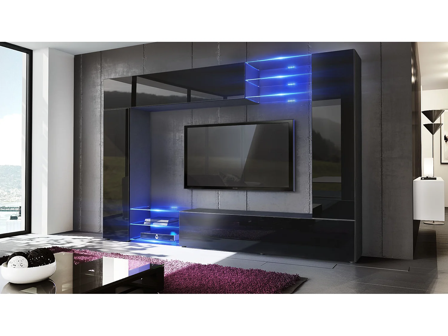 WOHNWAND Mirage Front in Schwarz Hochglanz