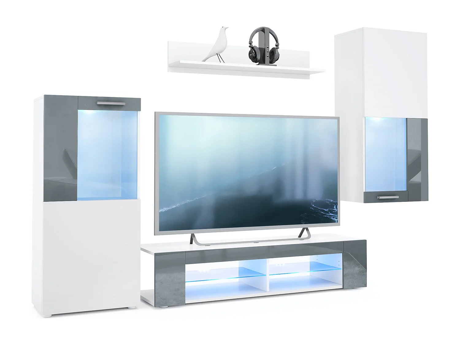 WOHNWAND Movie Absetzungen in Grau Hochglanz