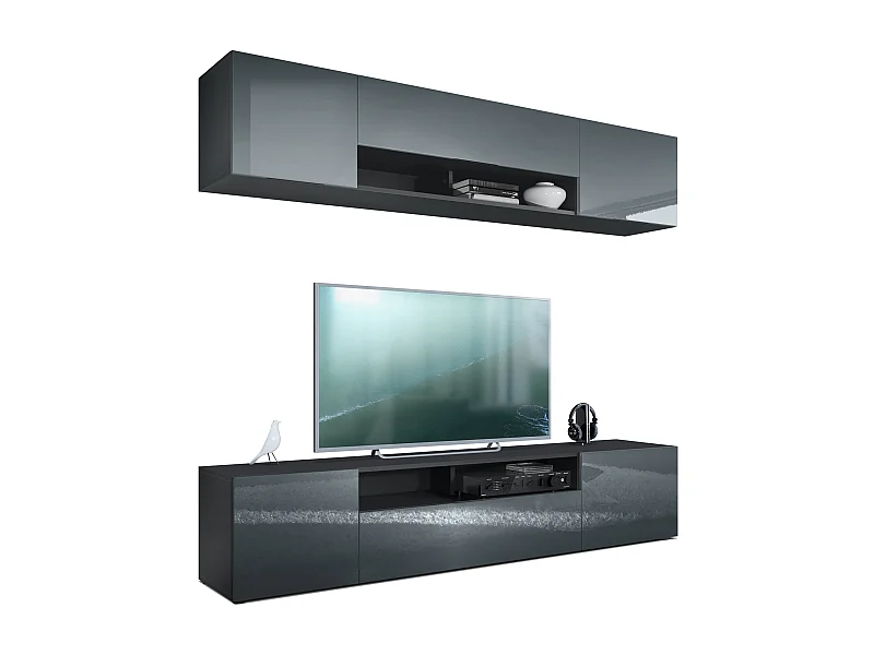 WOHNWAND Mogan Fronten in Grau Hochglanz