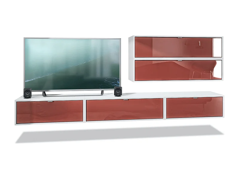 WOHNWAND Lana Fronten in Bordeaux Hochglanz