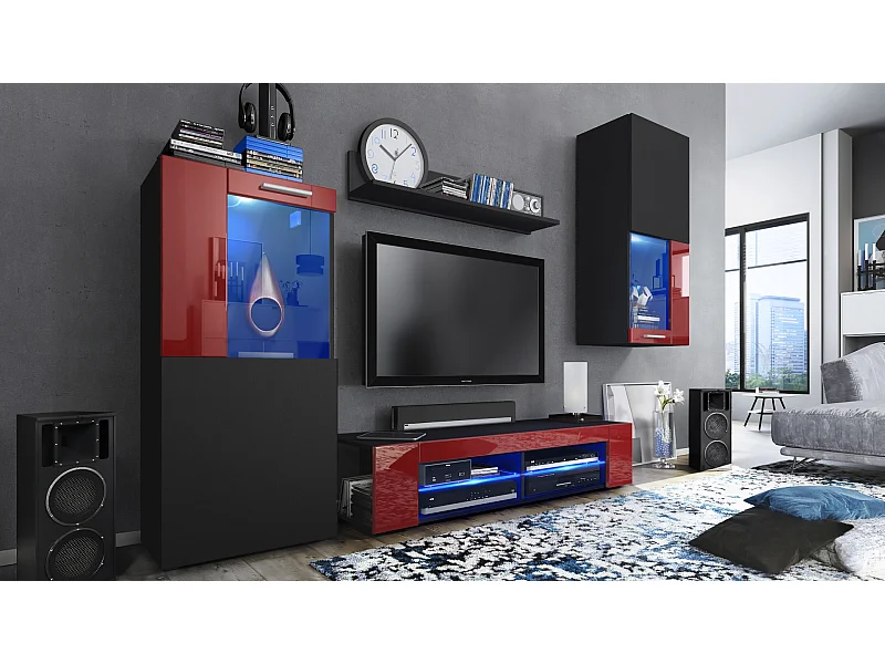 WOHNWAND Movie Absetzungen in Bordeaux Hochglanz