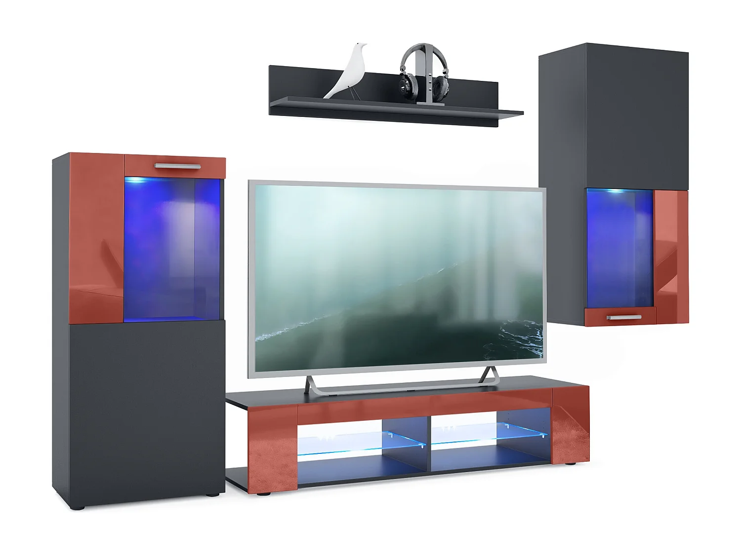 WOHNWAND Movie Absetzungen in Bordeaux Hochglanz