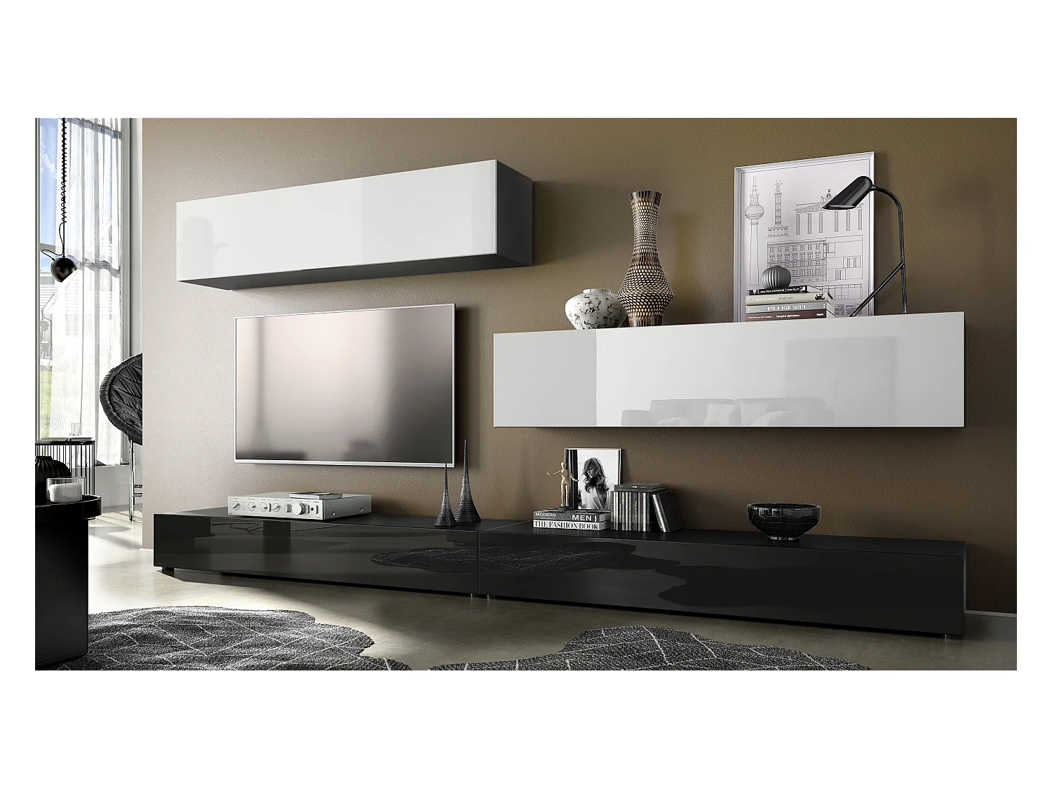 WOHNWAND Nublo Klappen in Weiß Hochglanz