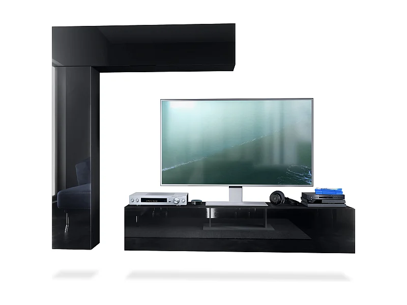 Meuble-paroi Taurito, noir mat/noir haute brillance - Meuble-paroi moderne pour votre salon (320 x 182 x 39 cm)