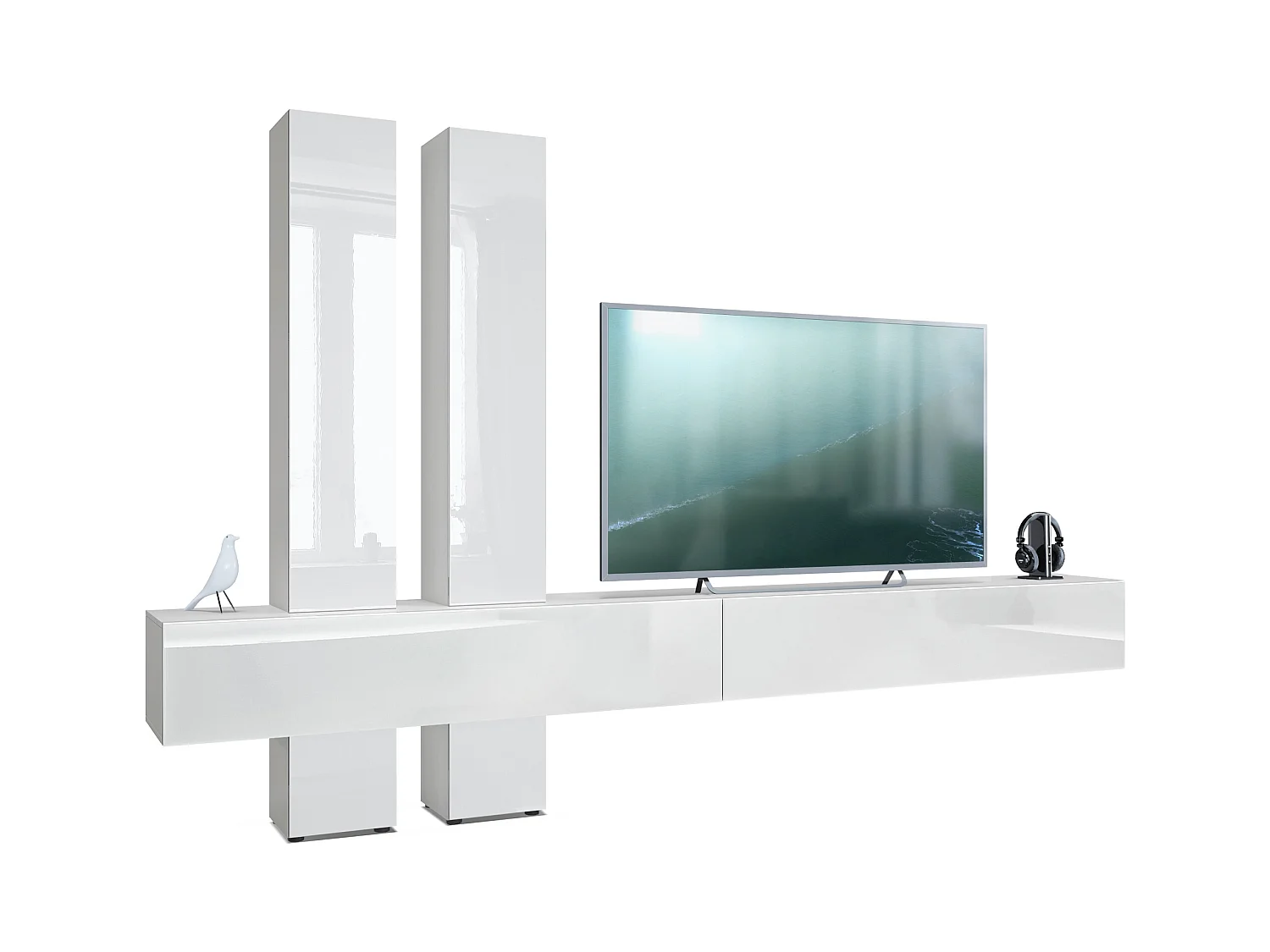 Meuble-paroi Moja de  - Blanc mat & blanc/blanc haute brillance - Meuble-paroi moderne pour votre salon (LxHxP) 330 x 204 x 39 cm