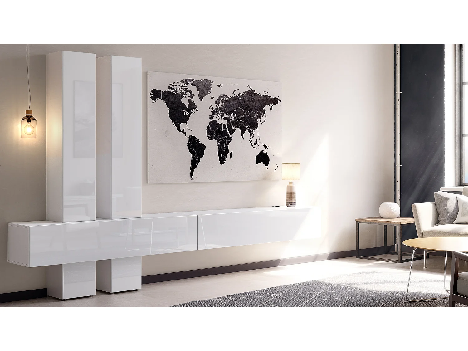 Meuble-paroi Moja de  - Blanc mat & blanc/blanc haute brillance - Meuble-paroi moderne pour votre salon (LxHxP) 330 x 204 x 39 cm