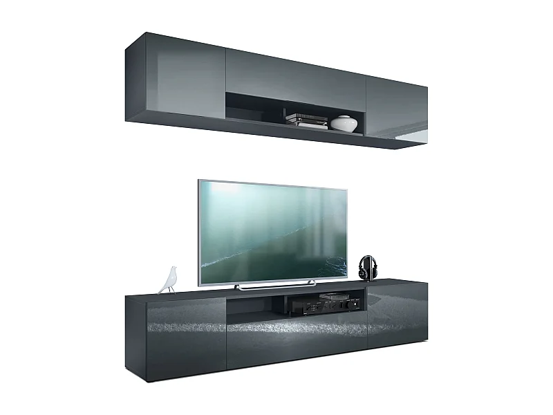 WOHNWAND Mogan Fronten in Grau Hochglanz