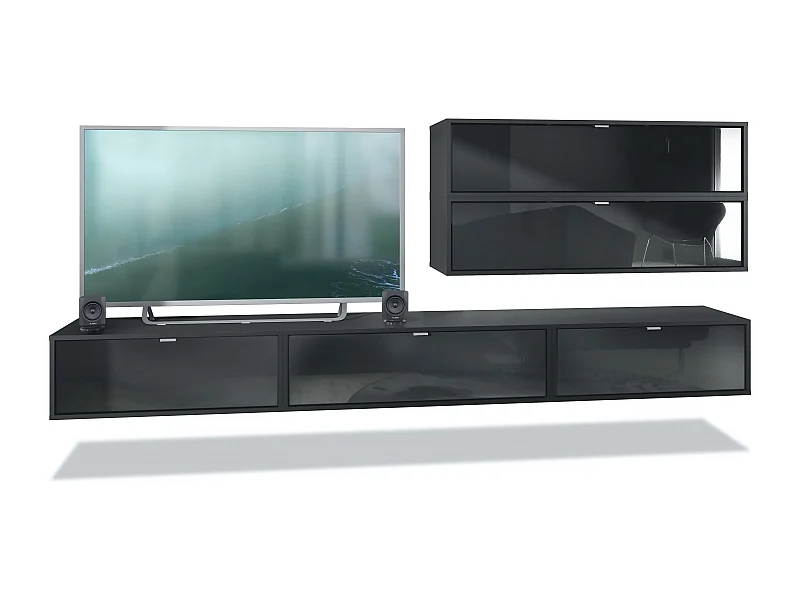 WOHNWAND Lana Fronten in Schwarz Hochglanz