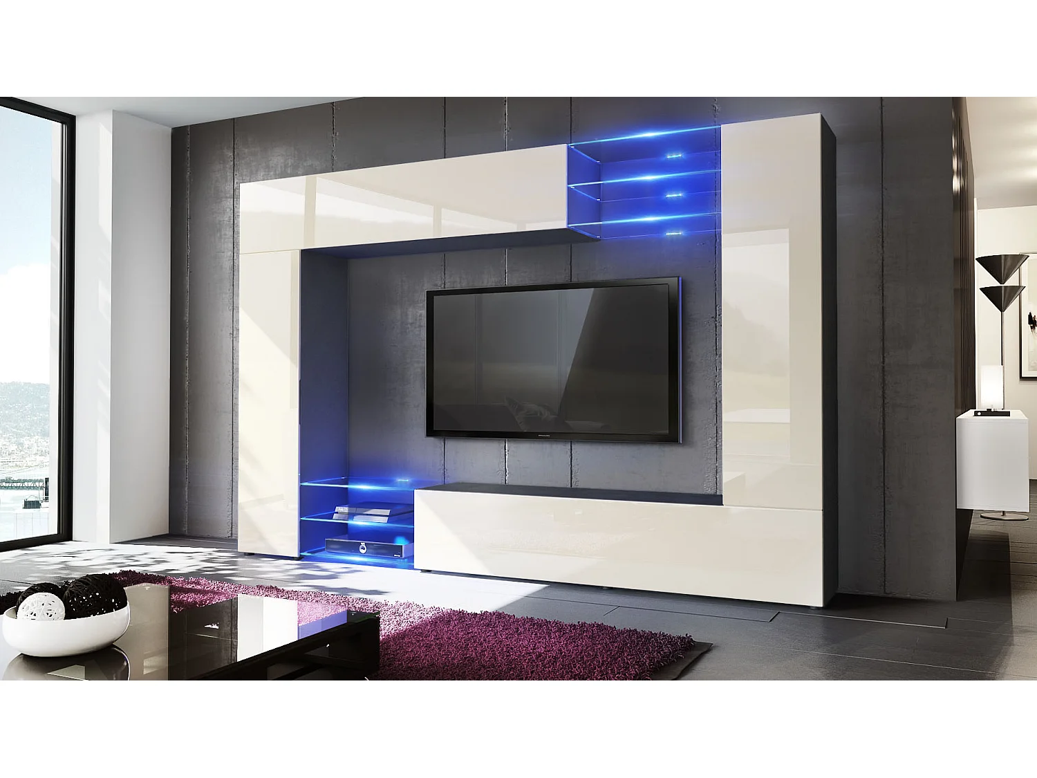 WOHNWAND Mirage Front in Creme Hochglanz