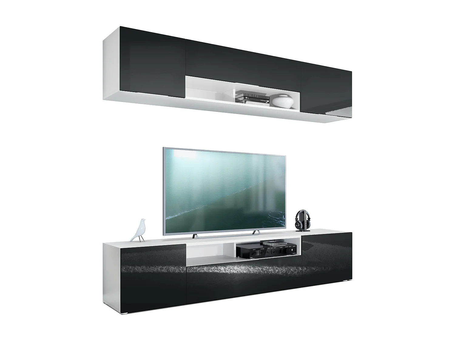 WOHNWAND Mogan Fronten in Schwarz Hochglanz