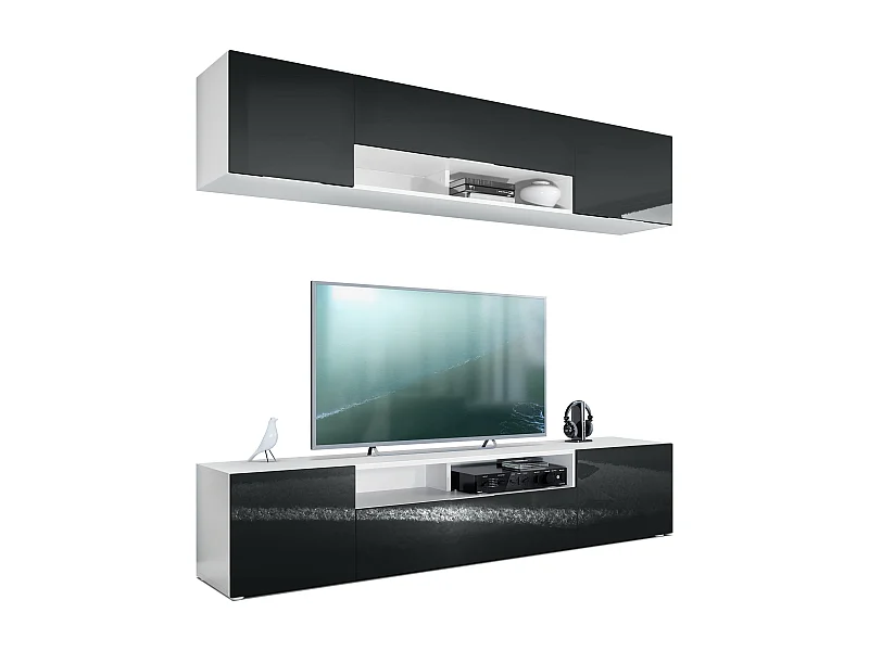 WOHNWAND Mogan Fronten in Schwarz Hochglanz