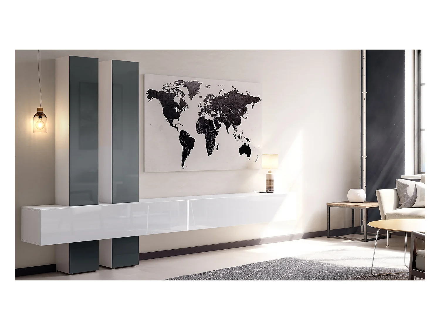 WOHNWAND Moja Türen in Grau Hochglanz