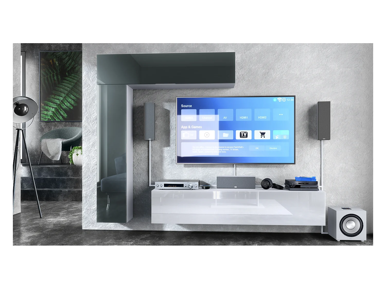 WOHNWAND Taurito Fronten in Grau Hochglanz