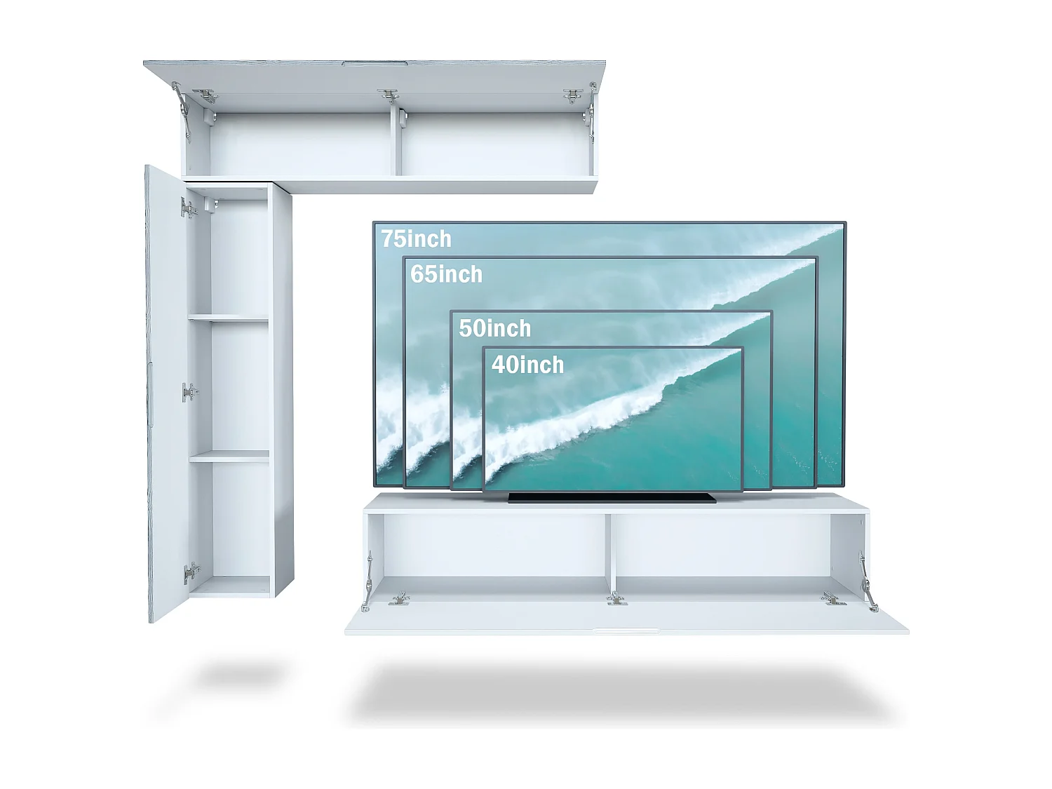 Meuble-paroi Taurito, blanc mat/gris haute brillance - Meuble-paroi moderne pour votre salon (320 x 182 x 39 cm)