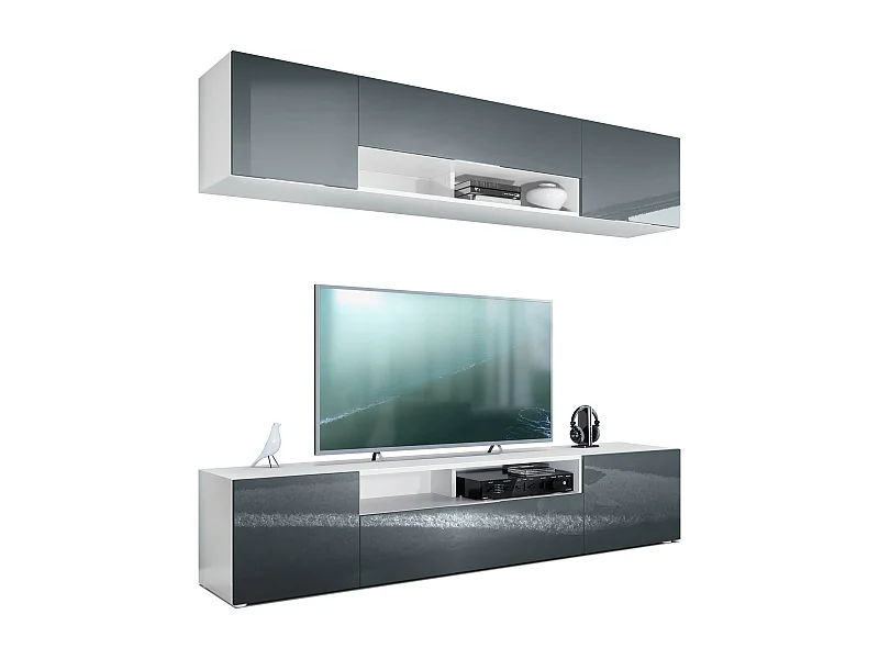 WOHNWAND Mogan Fronten in Grau Hochglanz