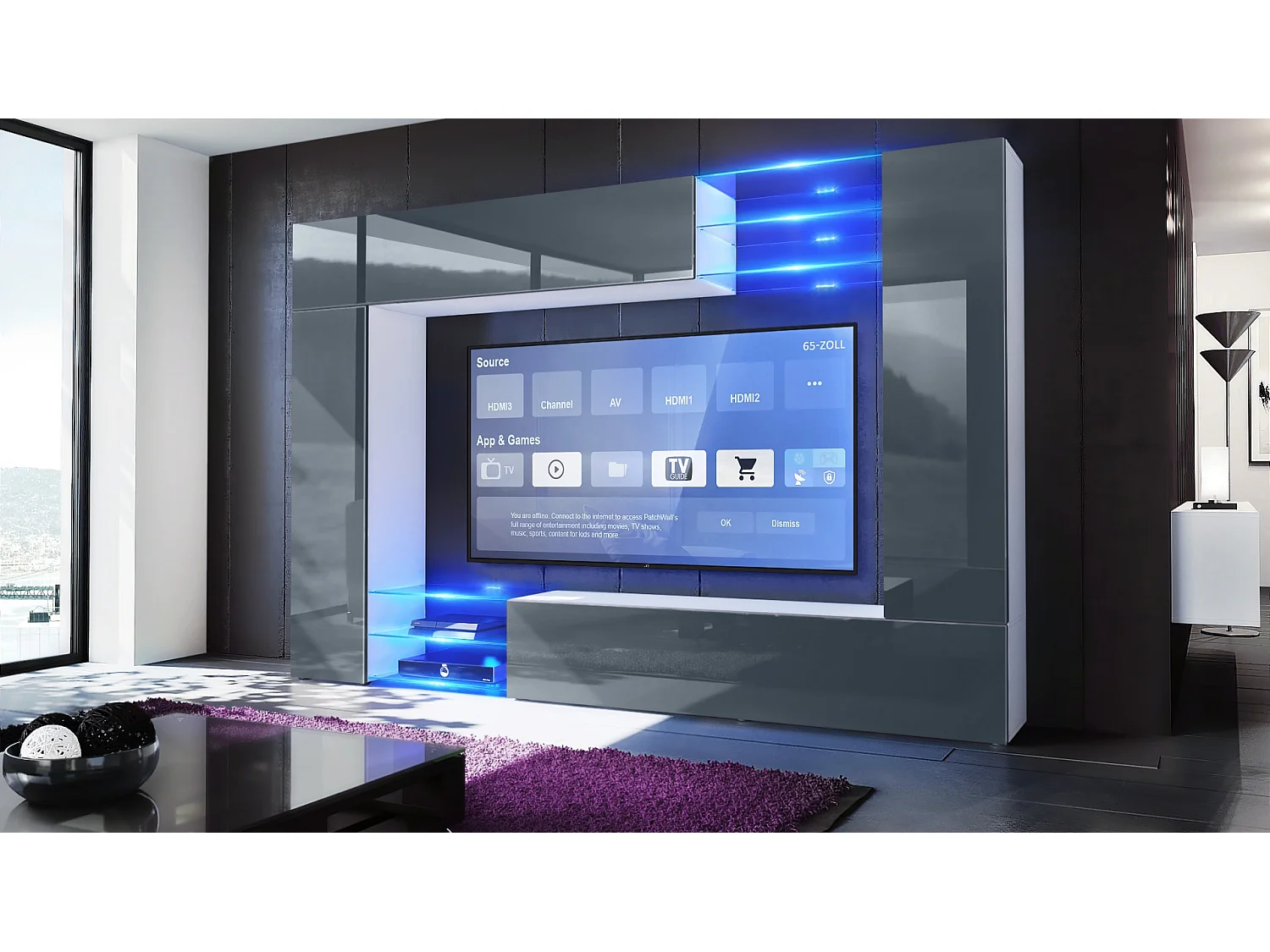 WOHNWAND Mirage Front in Grau Hochglanz