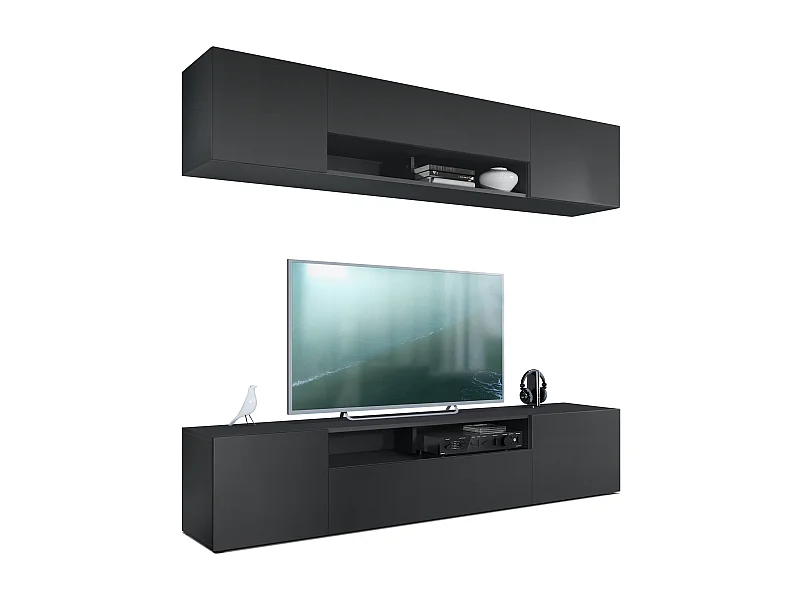 Vladon pared viva Mogan, negro mate/negro mate - Moderno mueble alto compuesto por 2 estantes para TV (181 x 147 x 35 cm)
