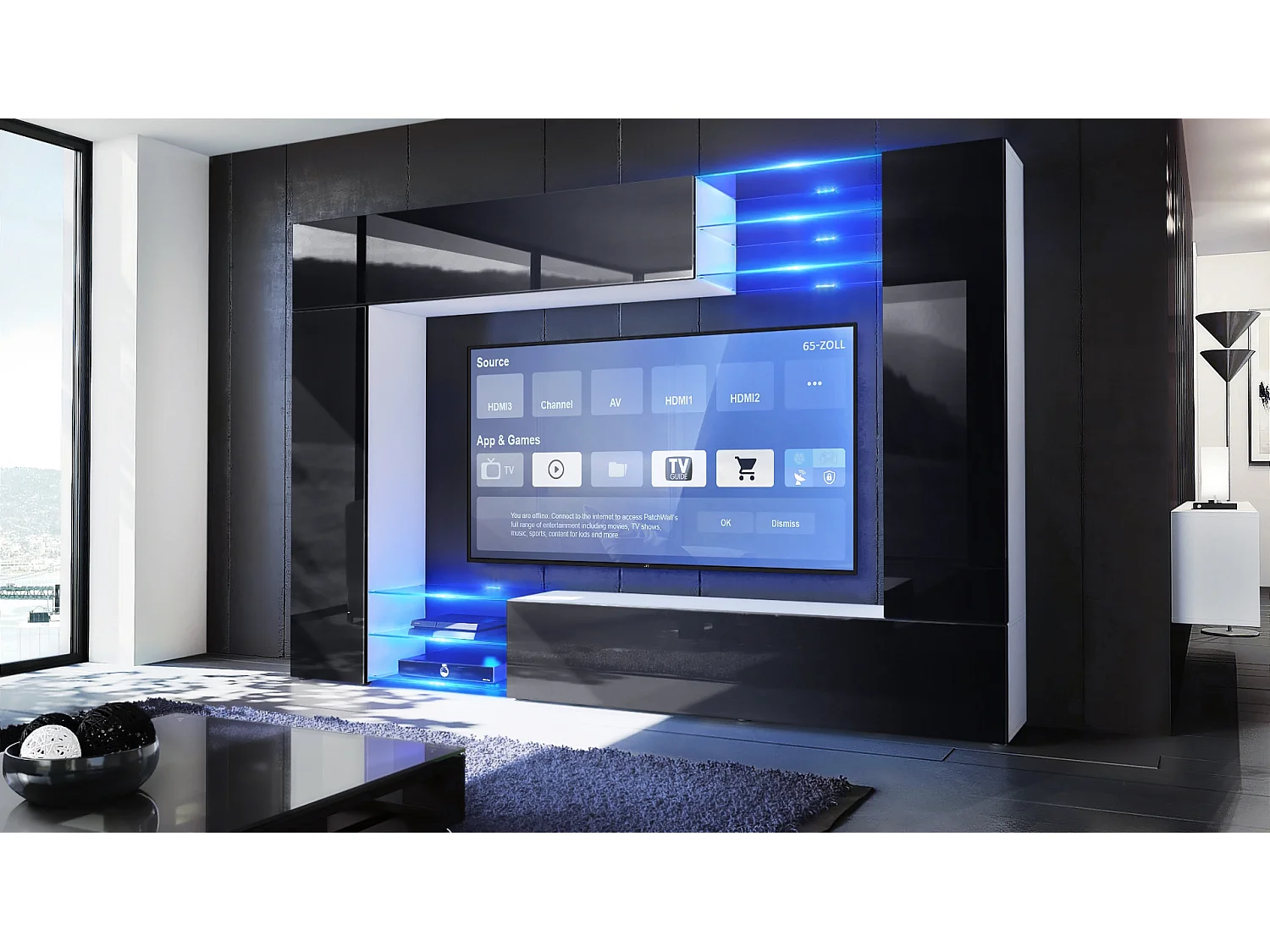 WOHNWAND Mirage Front in Schwarz Hochglanz