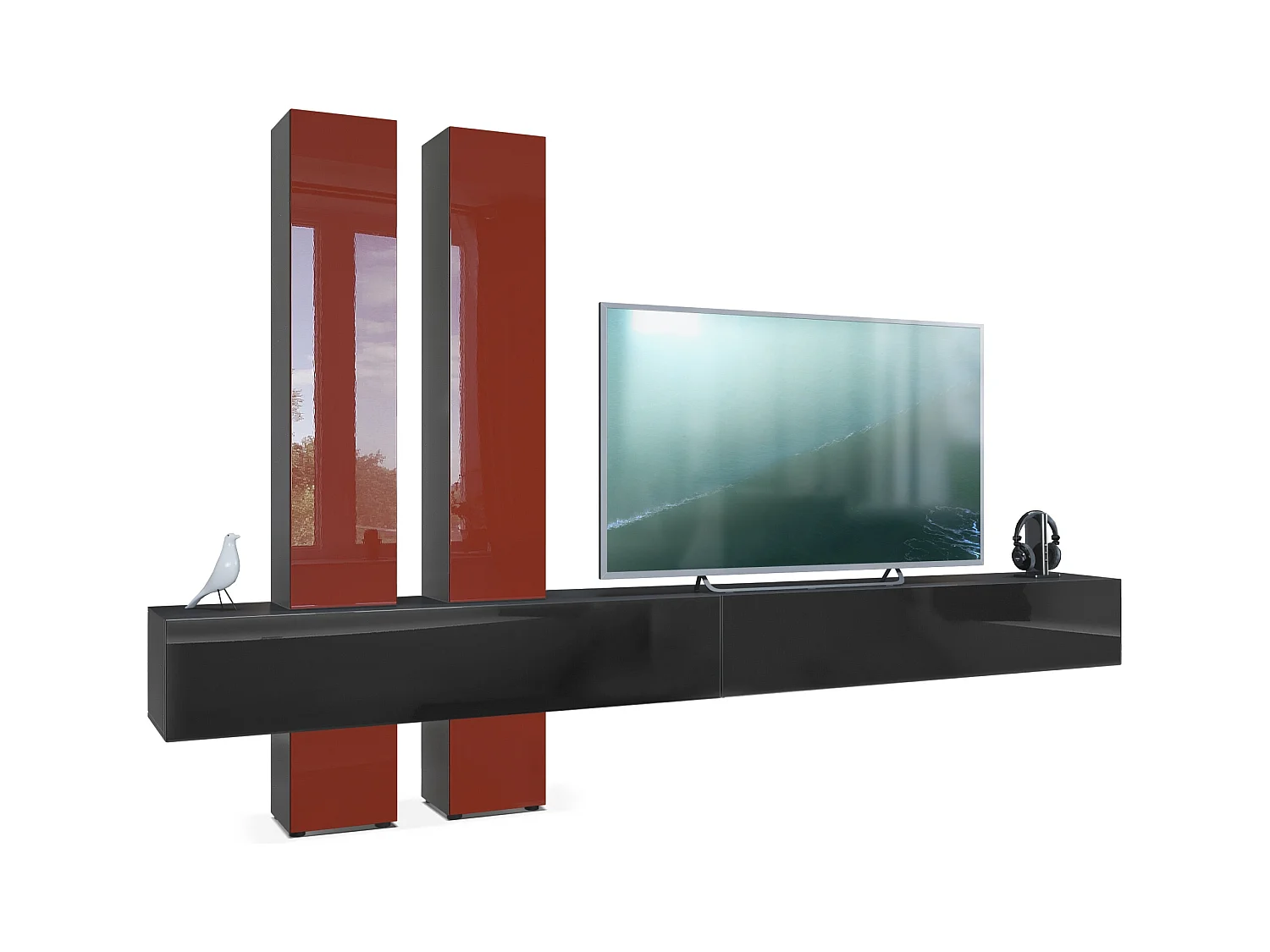 WOHNWAND Moja Türen in Bordeaux Hochglanz