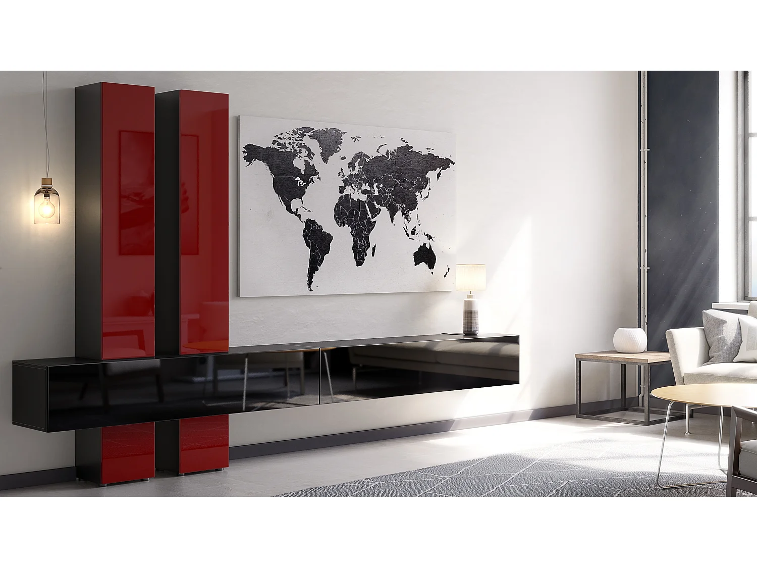 WOHNWAND Moja Türen in Bordeaux Hochglanz