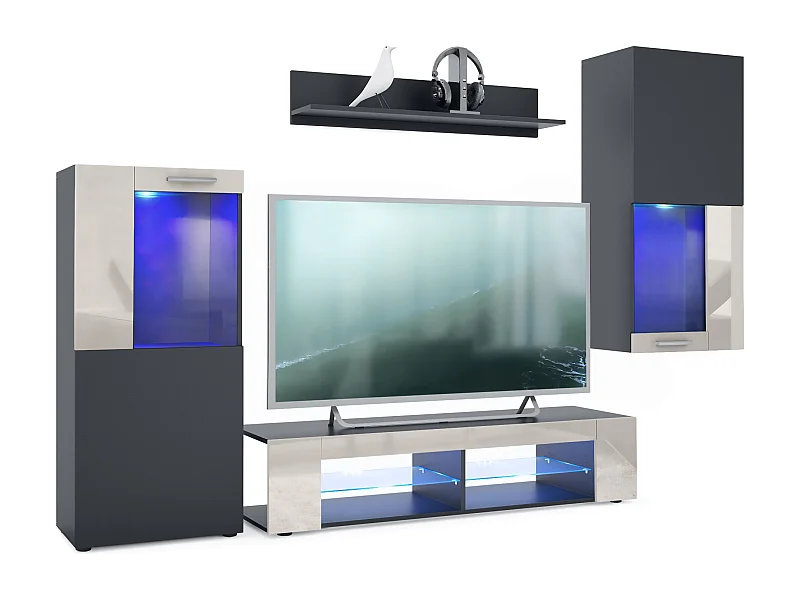 WOHNWAND Movie Absetzungen in Sandgrau Hochglanz