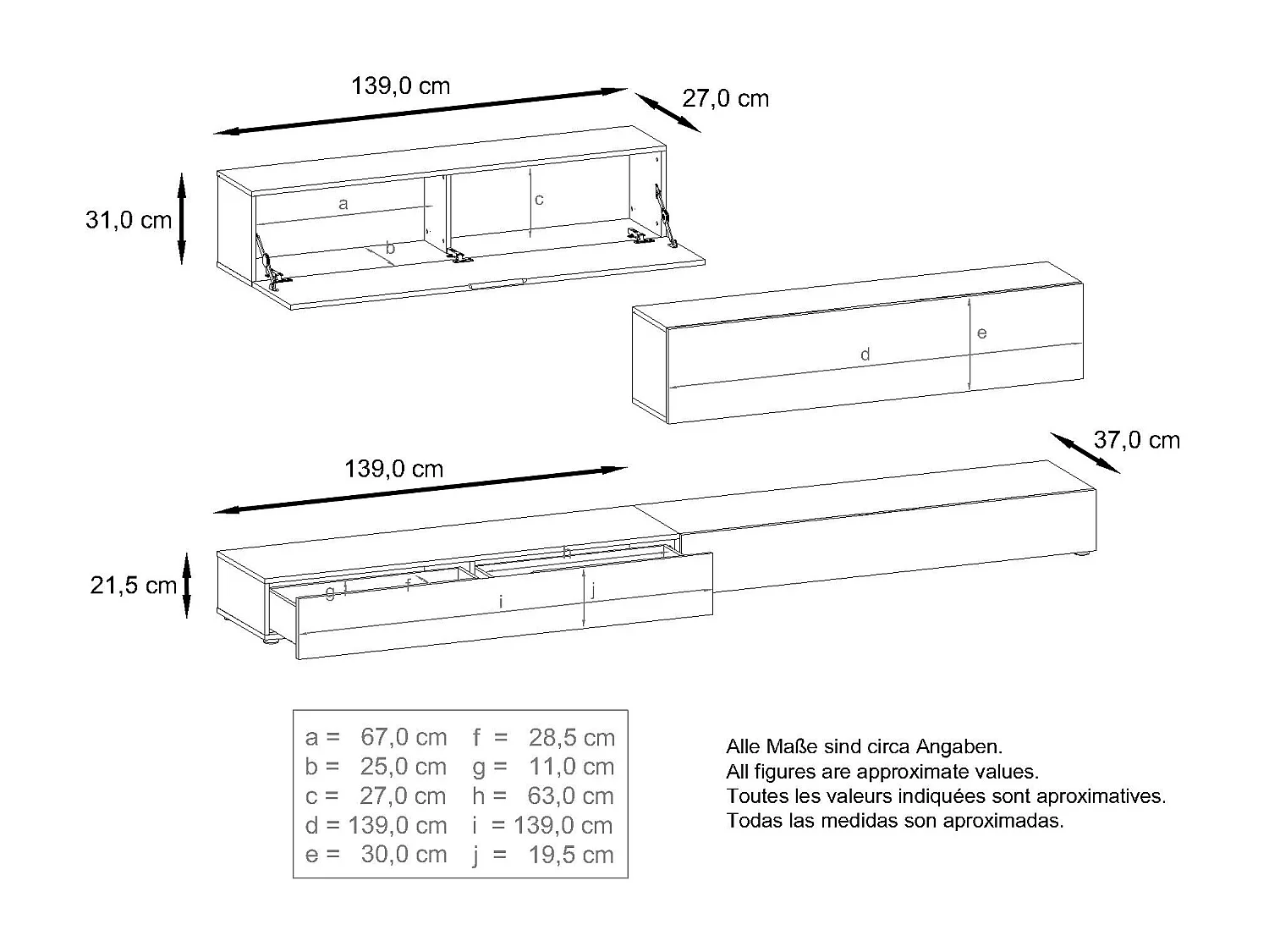 Combinaison murale Armoire Nublo, Corps en Blanc mat / Façades en Blanc haute brillance et Gris haute brillance