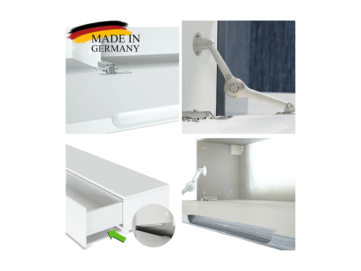 Combinaison murale Armoire Nublo, Corps en Blanc mat / Façades en Blanc haute brillance et Gris haute brillance