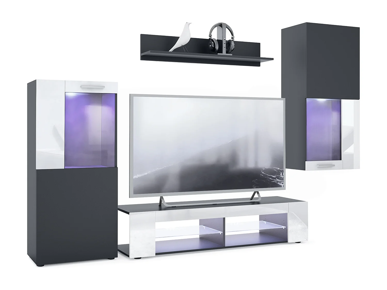 WOHNWAND Movie Absetzungen in Weiß Hochglanz