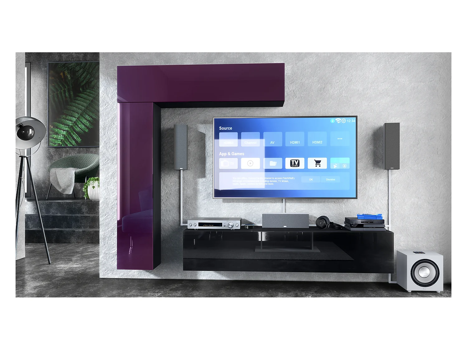 WOHNWAND Taurito Fronten in Brombeer Hochglanz