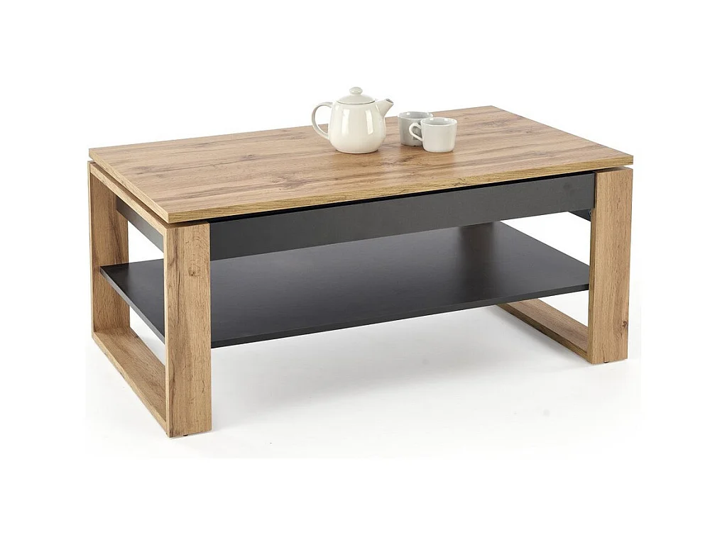 Table basse 120 x 60 m plateau relevable - noir et bois - GEMMA