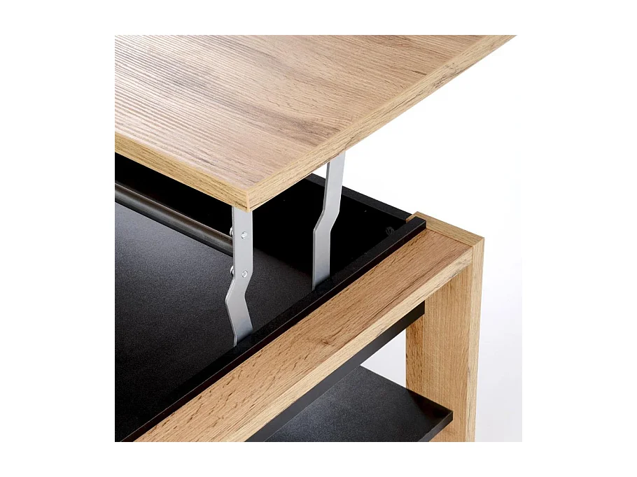 Table basse 120 x 60 m plateau relevable - noir et bois - GEMMA