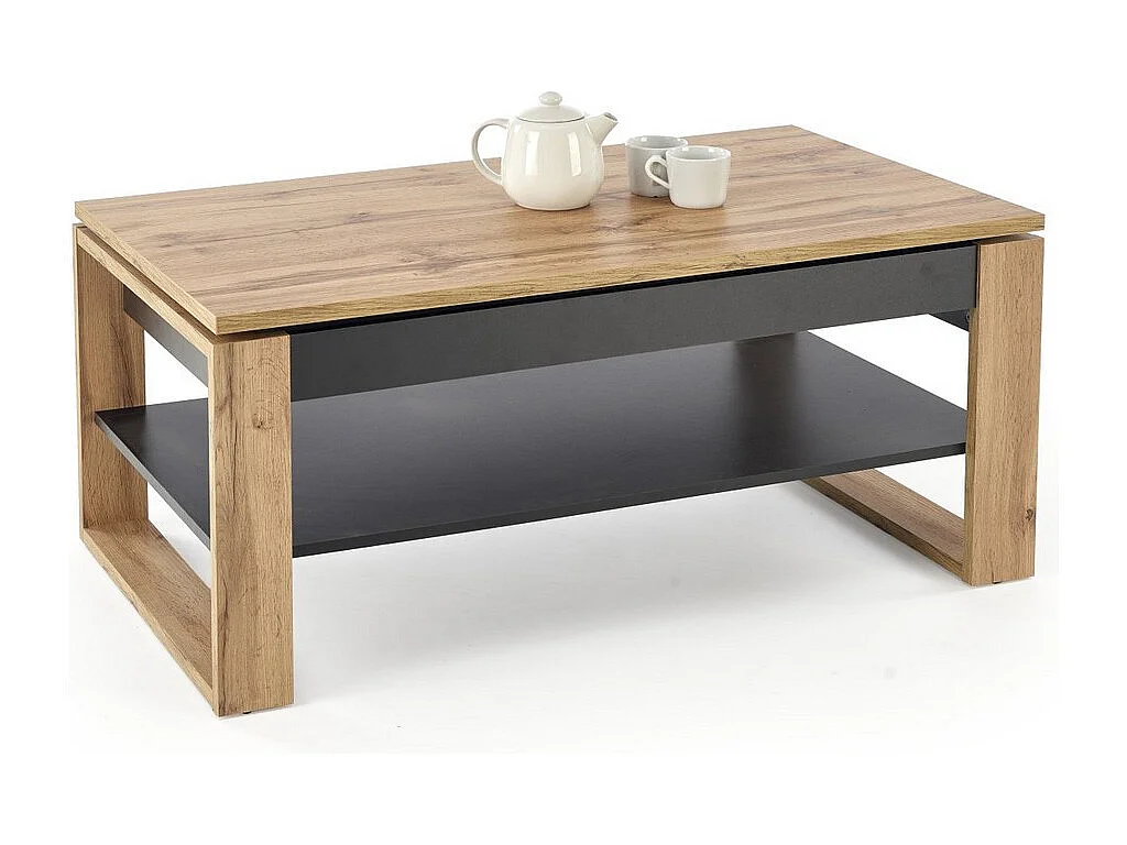 Table basse 120 x 65 m plateau relevable - noir et bois - GEMMA