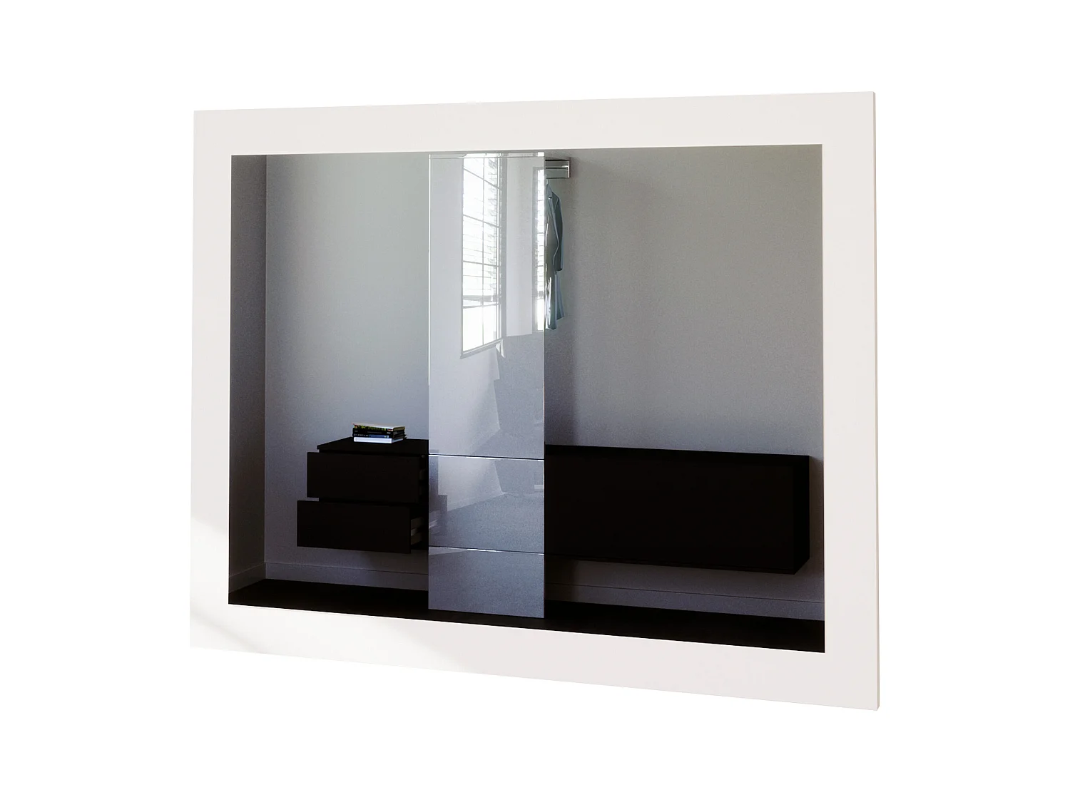 Miroir Löhne, Miroir mural avec cadre de style moderne, blanc mat (75,5 x 59,7 cm)