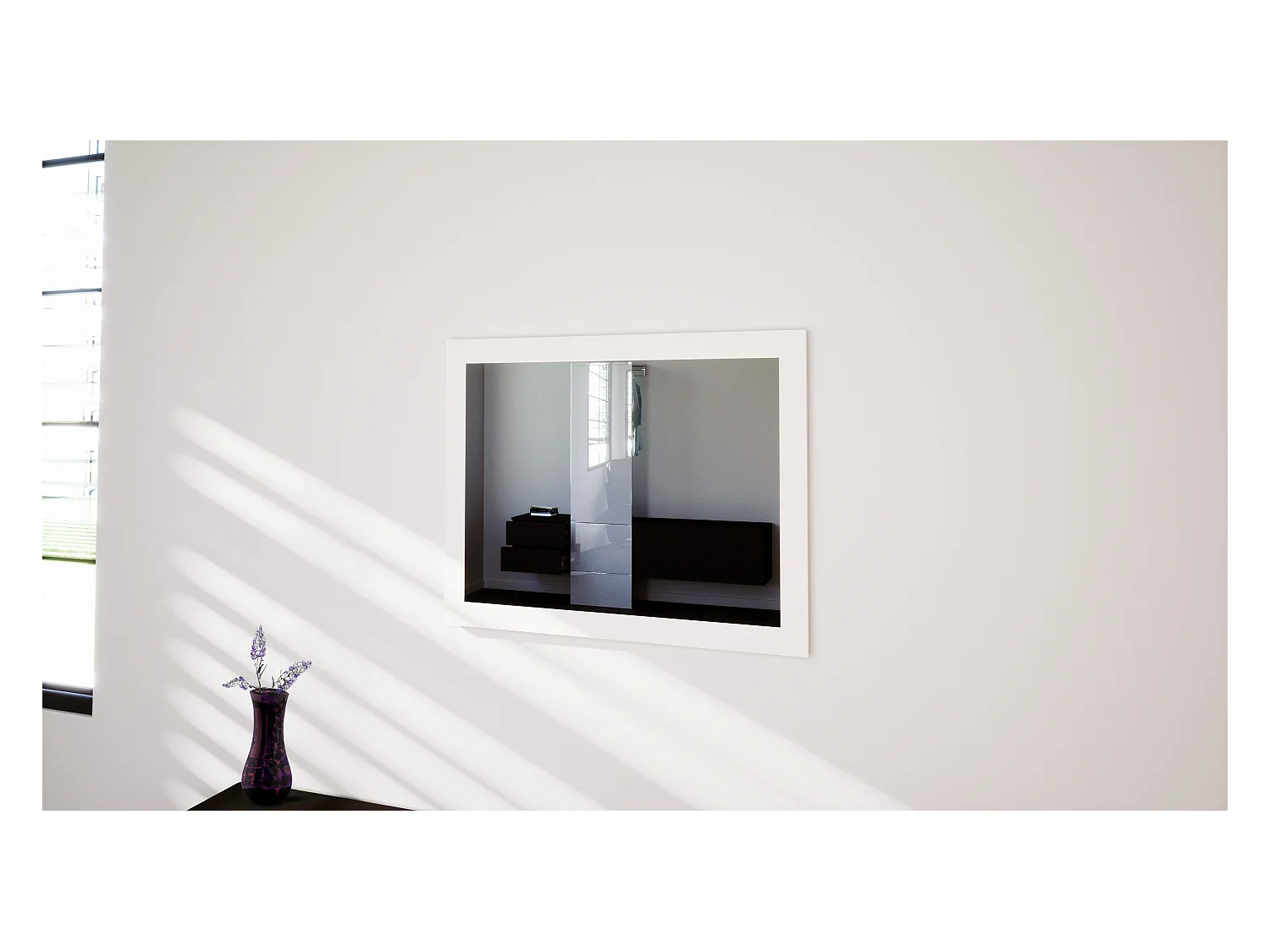 Miroir Löhne, Miroir mural avec cadre de style moderne, blanc mat (75,5 x 59,7 cm)