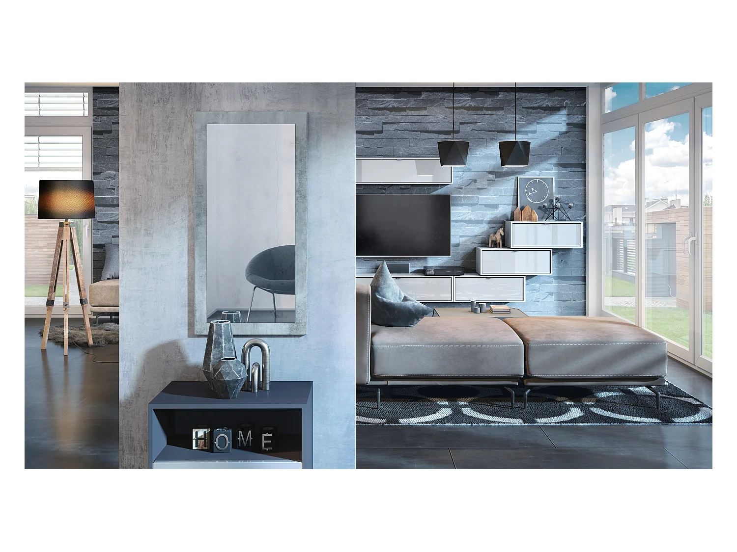 Miroir Lima, Miroir mural avec cadre de style moderne, Blanc haute brillance (89 x 45 cm)