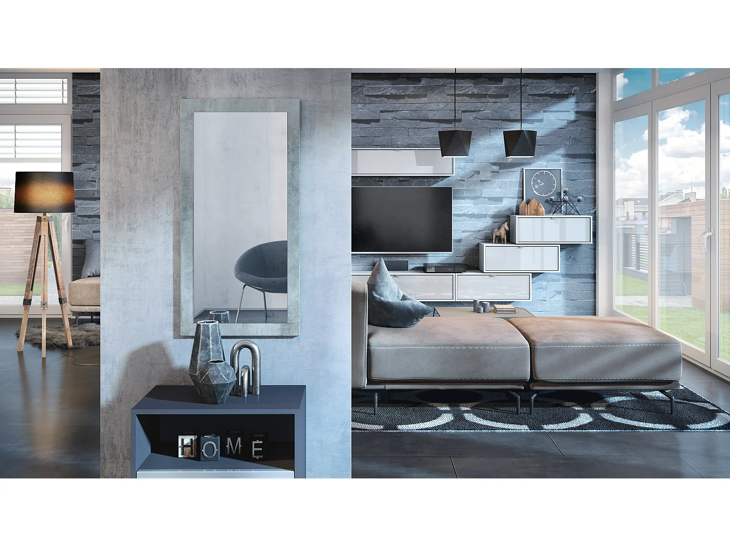 Miroir Lima, Miroir mural avec cadre de style moderne, Blanc haute brillance (89 x 45 cm)