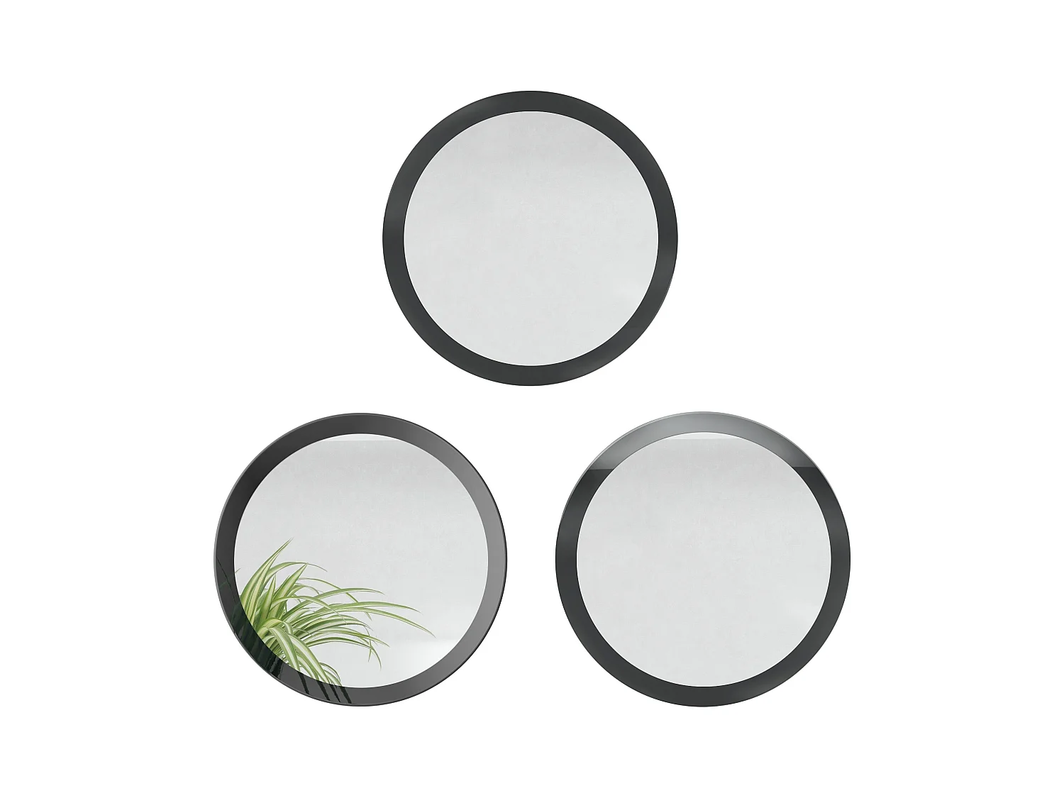 Miroir Globe 50 cm, lot de 3, miroirs muraux ronds décoratifs pour l'entrée et le salon avec cadre en MDF noir haute brillance