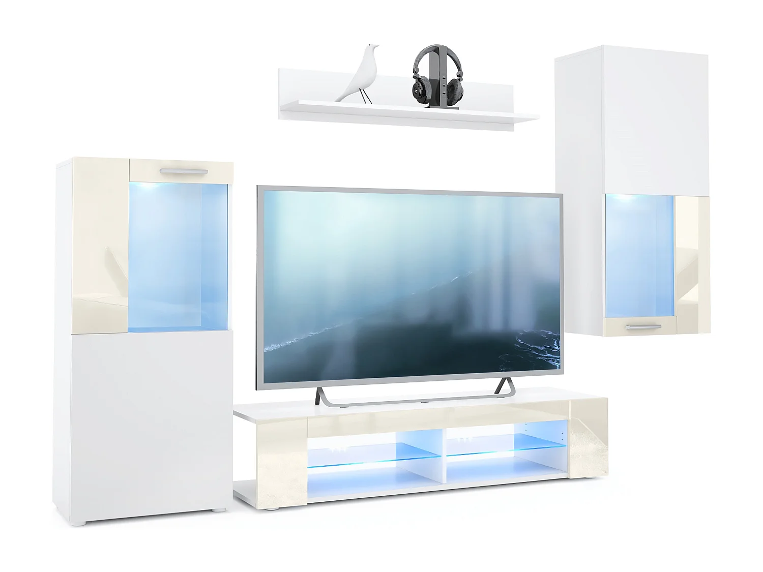 WOHNWAND Movie Absetzungen in Creme Hochglanz