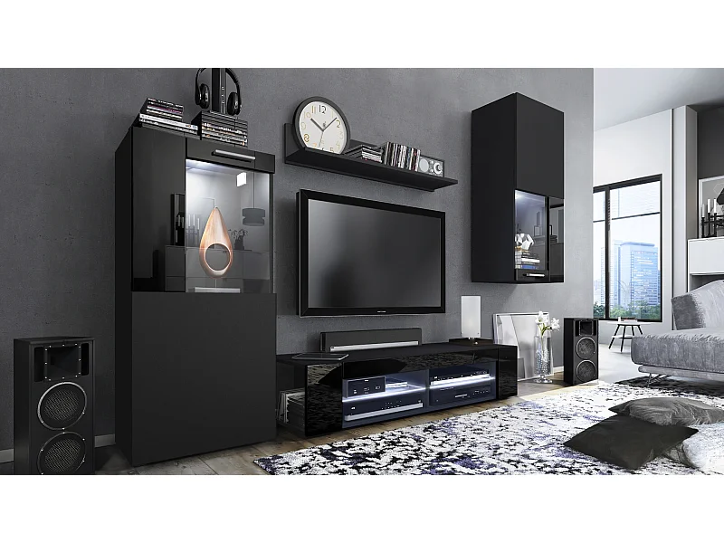 WOHNWAND Movie Absetzungen in Schwarz Hochglanz