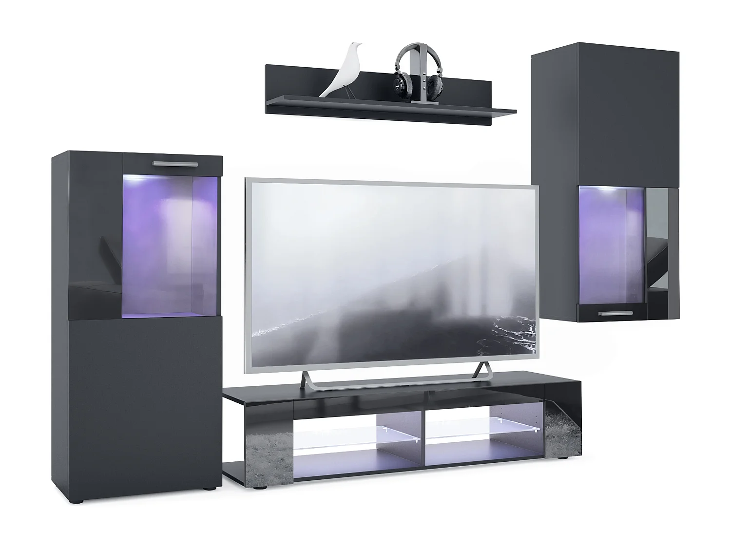 WOHNWAND Movie Absetzungen in Schwarz Hochglanz