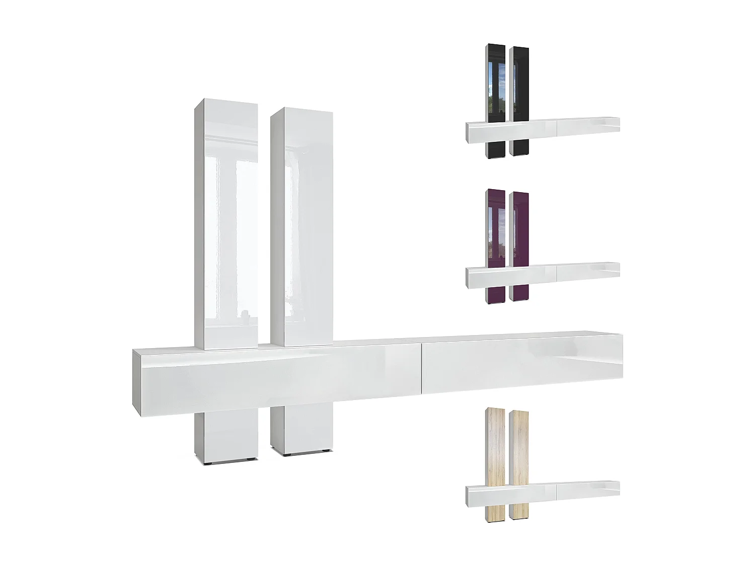 Parete attrezzata Vladon Moja - Bianco opaco & Bianco/rovere naturale - Parete attrezzata moderna per il soggiorno (LxHxP) 330 x 204 x 39 cm