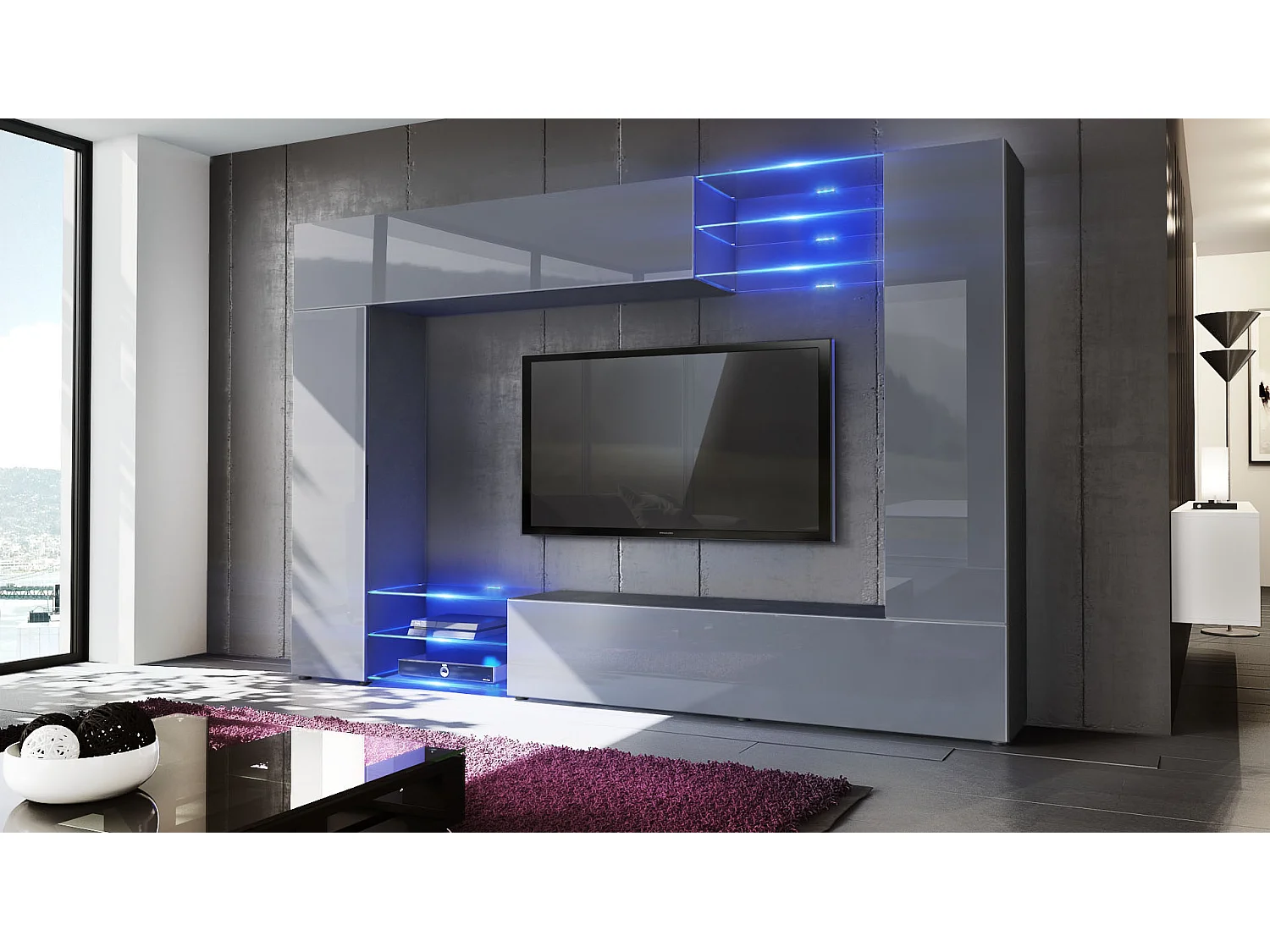 WOHNWAND Mirage Front in Grau Hochglanz