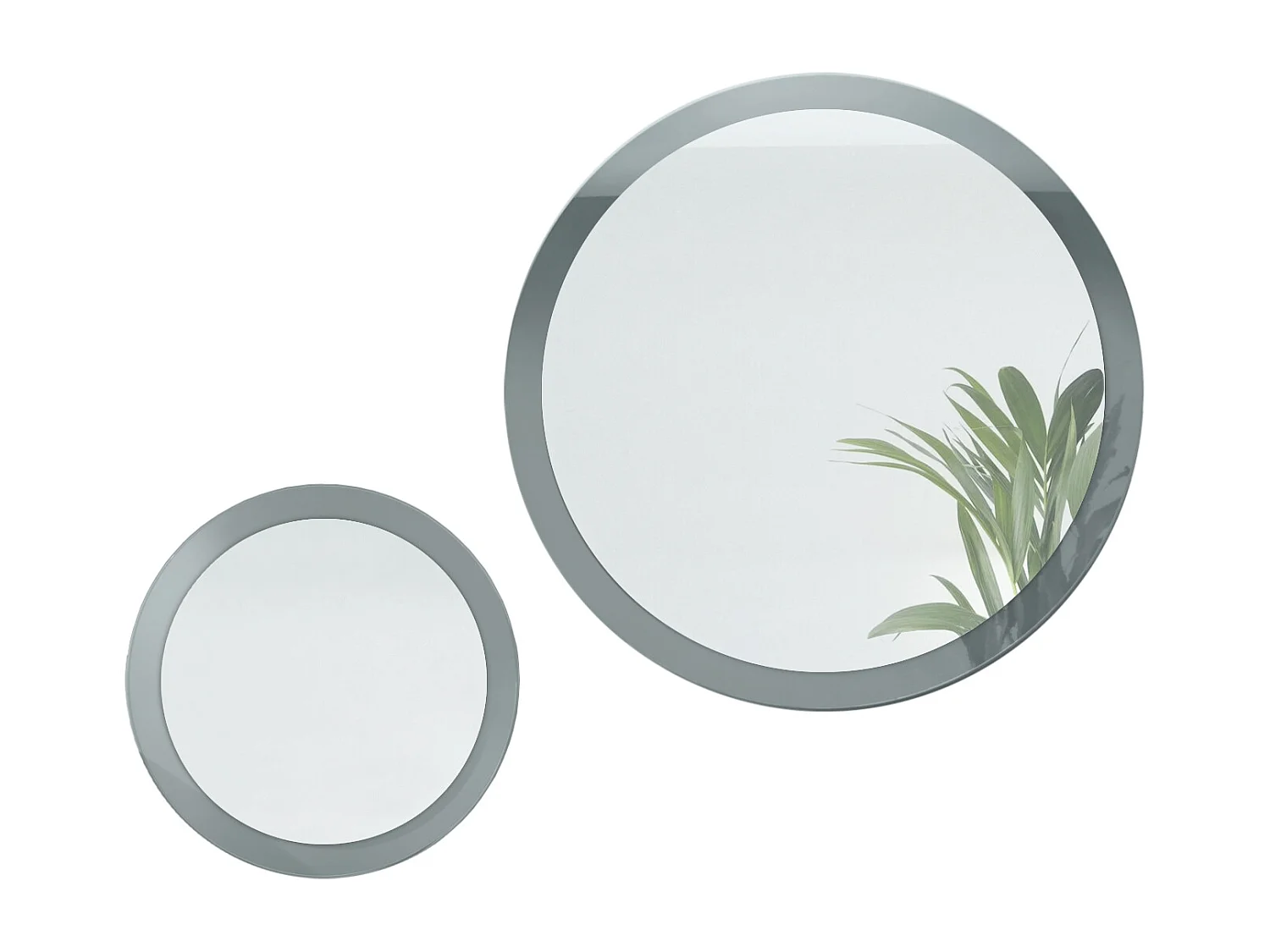 Miroir Globe Set 50 et 80 cm, 2 miroirs muraux ronds décoratifs pour l'entrée et le salon avec cadre en MDF gris haute brillance