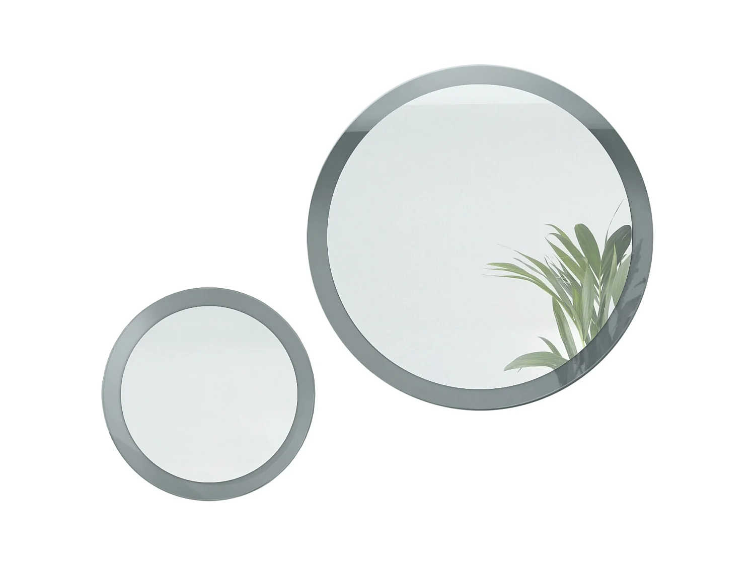 Miroir Globe Set 50 et 80 cm, 2 miroirs muraux ronds décoratifs pour l'entrée et le salon avec cadre en MDF gris haute brillance