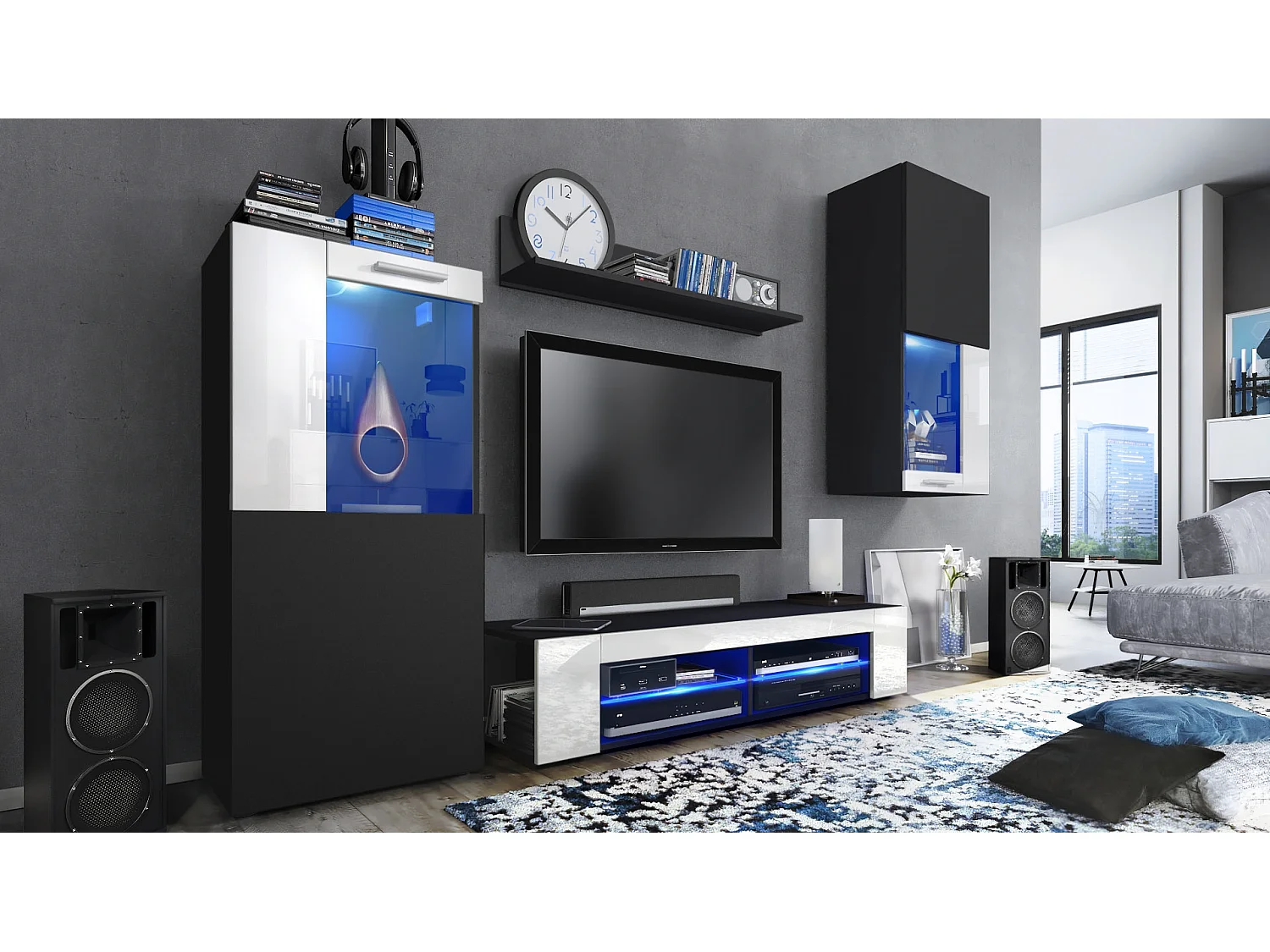 WOHNWAND Movie Absetzungen in Weiß Hochglanz