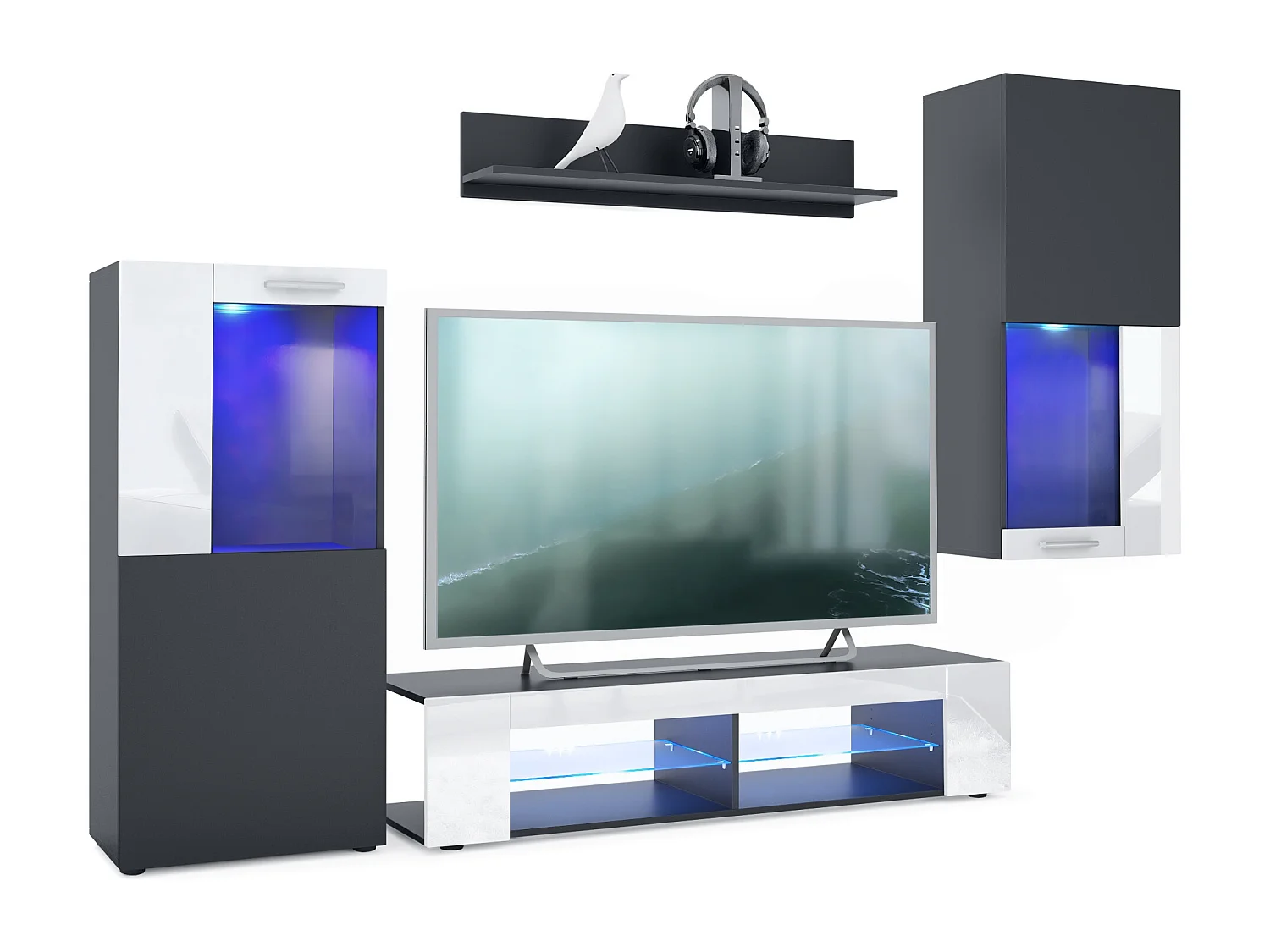 WOHNWAND Movie Absetzungen in Weiß Hochglanz