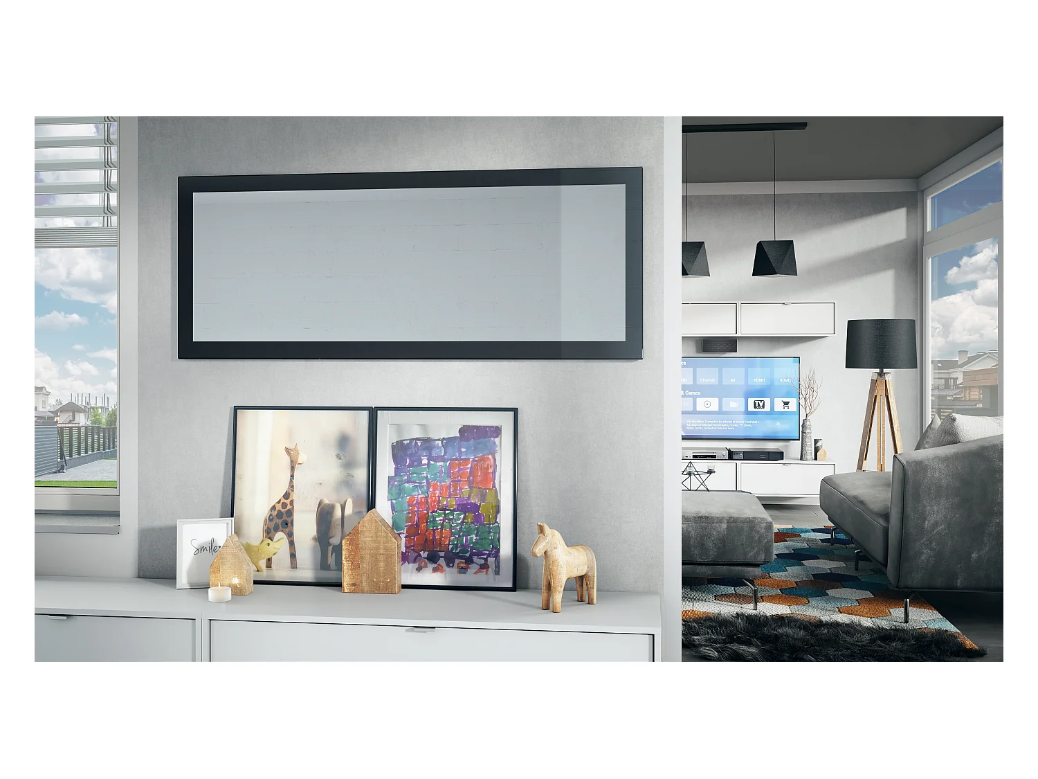 Miroir Lima, Miroir mural avec cadre de style moderne, Blanc haute brillance (139 x 55 cm)