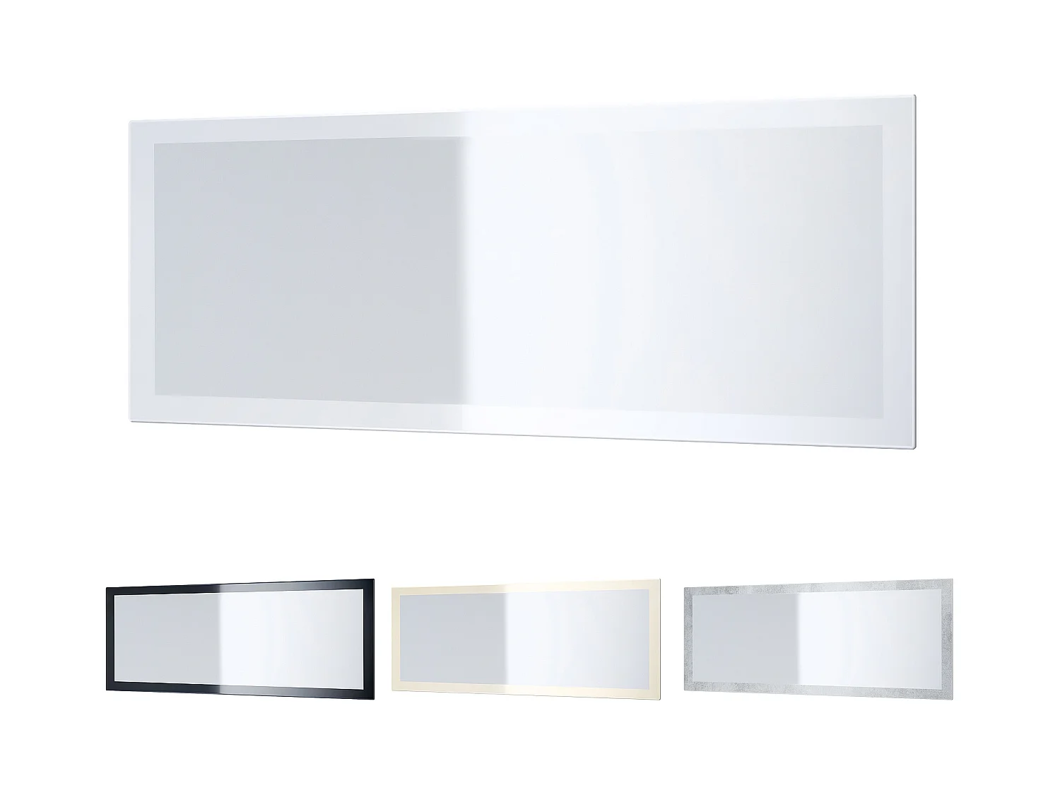 Miroir Lima, Miroir mural avec cadre de style moderne, Blanc haute brillance (139 x 55 cm)