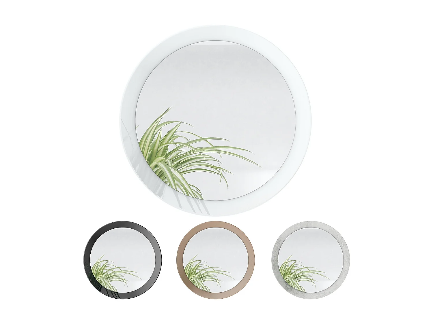 Globe Miroir 50 cm, Miroir Murale Rond Décoratif pour Couloir et Salon avec Cadre en MDF en gris sable haute brillance