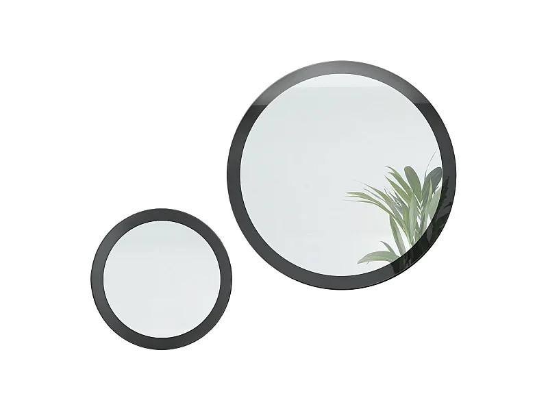 Juego de espejos Globo 50 y 80 cm, 2 espejos de pared redondos decorativos para pasillo y salón con marco de MDF en negro de alto brillo